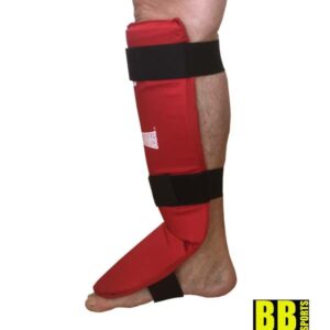 Protège tibia et pied en coton pour boxe et kick-boxing avec vue de coté de couleur rouge