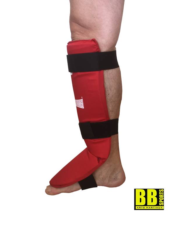 Protège Tibia + Pied Coton Métal Boxe Elast Rouge 