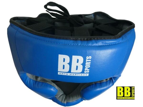 Casque de boxe en cuir intégral bleu vue du dessus de tête